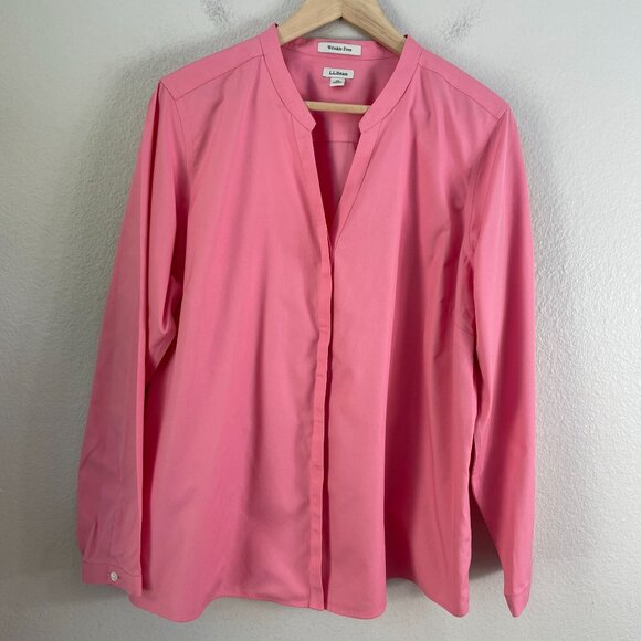 LL Bean Womens Plus 1X Pink Wrinkle Free Collarless Button Up Shirt Long Sleeve - Picture 6 of 9